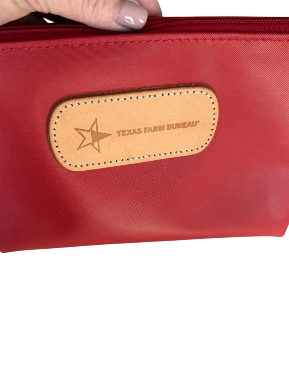 Jon Hart Design Red Cosmetic Zip Pouch with Tan Logo Patch